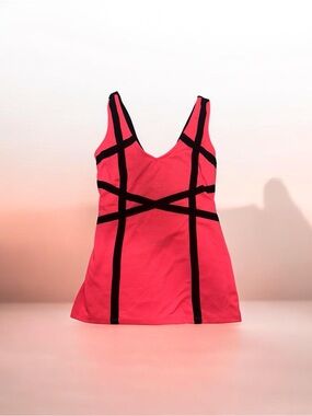 Neon Pink Tank Top with Black Geometric Trim
